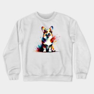 Joyful Colorful Splash Cardigan Welsh Corgi Portrait Crewneck Sweatshirt